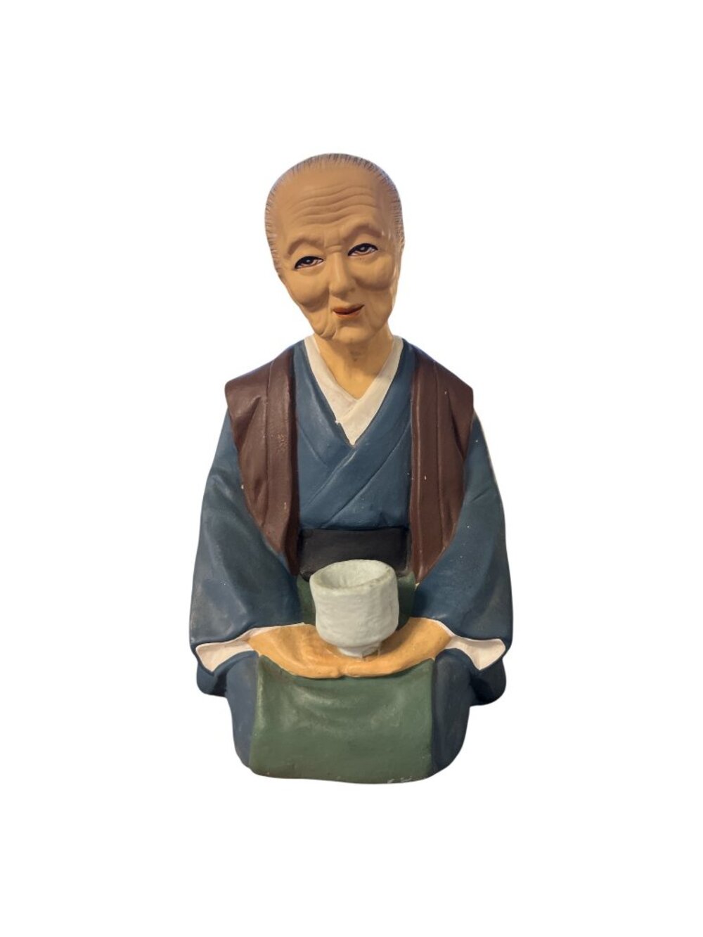 Vintage MCM Tilso Japan Elderly Woman Teacup Figurine Hand Painted Ceramic 5"